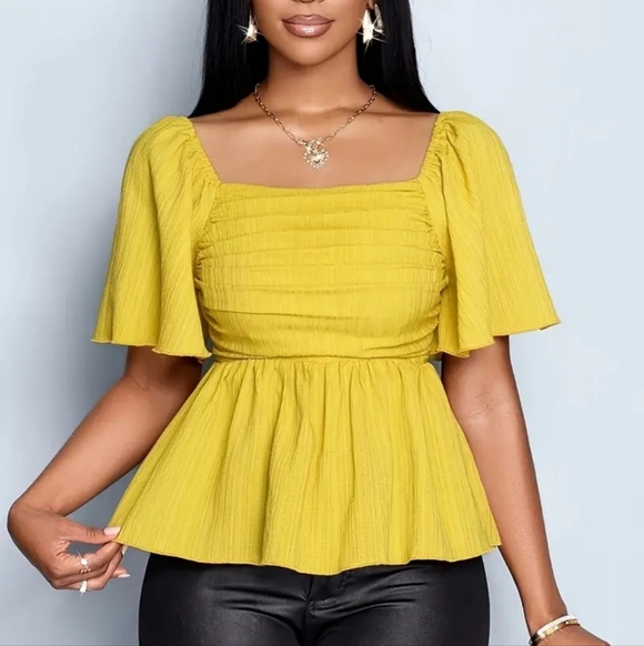 3/$30 Yellow Women's Peplum Top - Picture 3 of 8